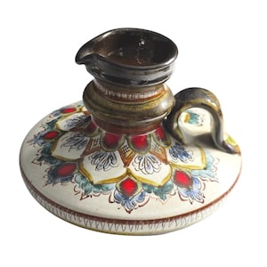 Vintage German Handarbeit Studio Pottery Pitcher Hand Painted Floral Mandala