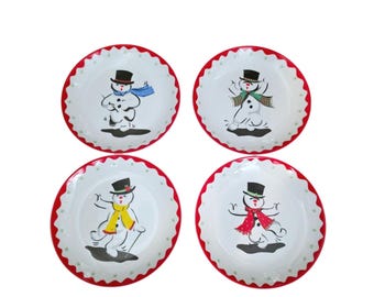 Christmas Snowman Dessert / Salad Plates, 4PC Appetizer Snack Tableware Set