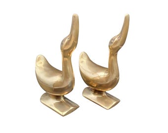 Vintage Brass Ducks, Geese Bookends, Lucky Heads Up Sculptures,  Weighted