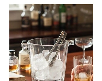 Vintage Style Heavy Clear Glass Ice Bucket, Home Bar Accessories, Cocktail Party