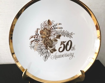 Vintage 1983 Enesco 50th Anniversary Plate Gold Floral Porcelain Japan 8"