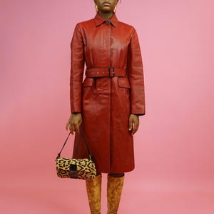 ジャケット・アウター PRADA 99aw archive leather coat Vintage Prada Red Leather Trench Coat – Early 2000s Belted