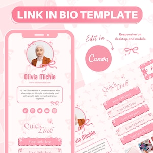 Pink Coquette Link in Bio Template: Canva Landing Page (Digital Download)