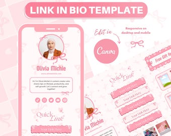 Pink Coquette Link in Bio Template: Canva Landing Page (Digital Download)