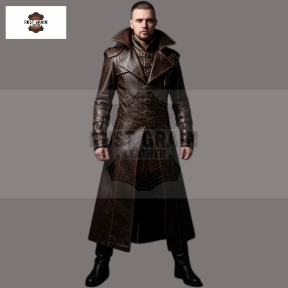 Men's Gothic Hooded Leather Trench – Fantasy Cosplay Coat