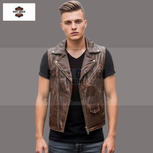 Handcrafted Leather Motorcycle Vest - Stylish Leather Vest with Zippers - Men’s Classic Brown Leather Vest - Genuine Leather Gothic Vest