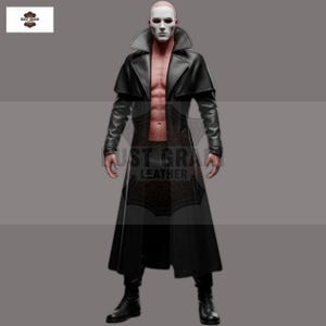 Matrix-Style Black Trench Coat - Dark Cosplay Villain Trench Coat for Men - Handmade Black Leather Cosplay Overcoat - Long Gothic Villain