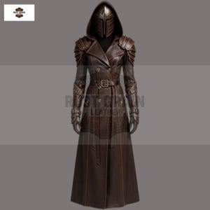 Genuine Leather Hooded Trench Armor Coat: Gothic Warrior Outfit