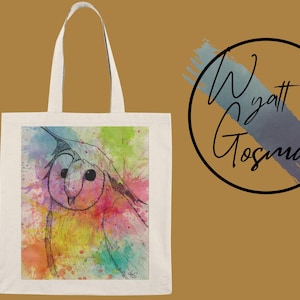 Playful Owl Watercolor Tote Bag Cotton Canvas Reusable Shopping Bag Double Sided Print Owl Art by Wyatt Gosman