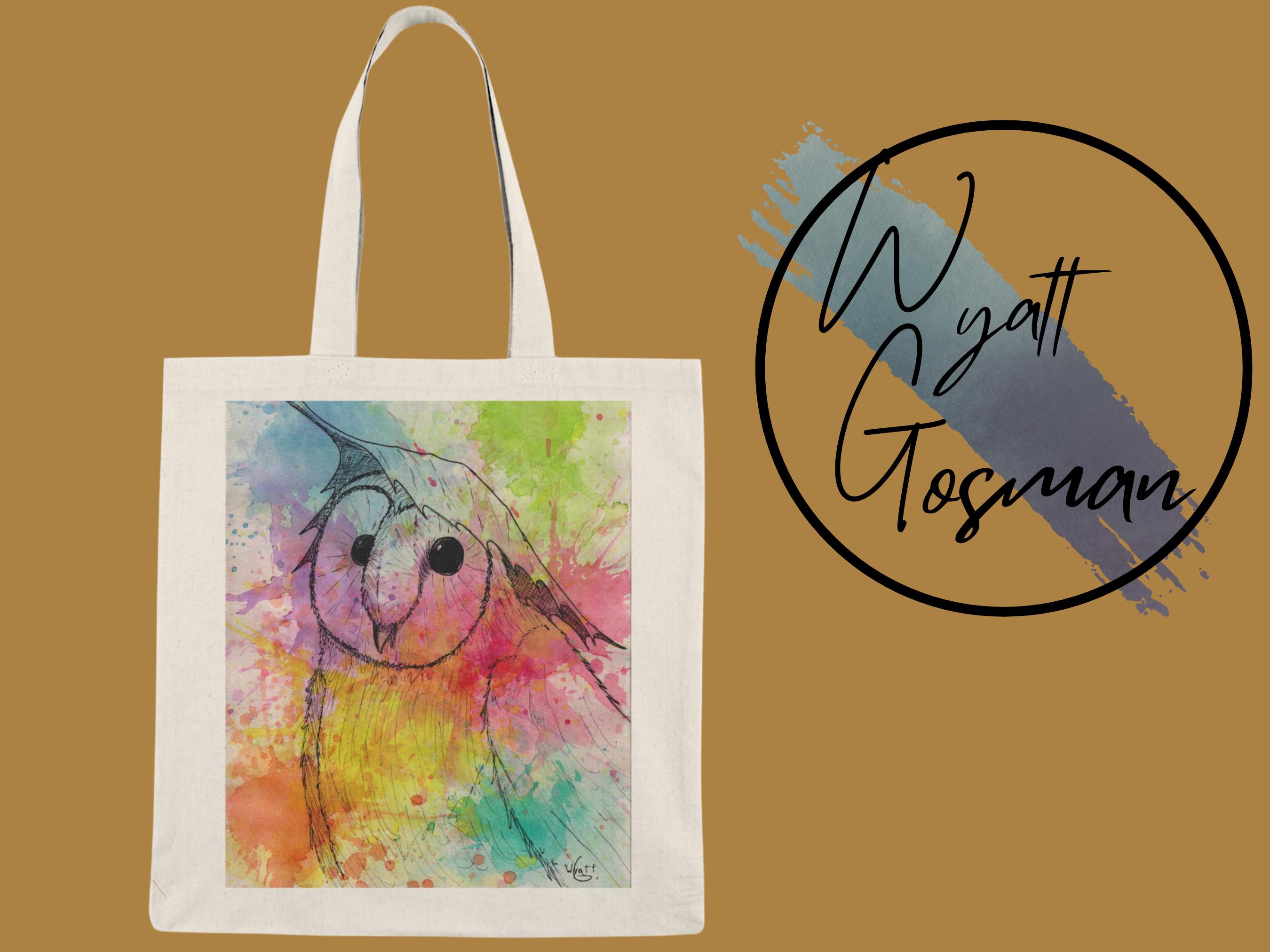 Playful Owl Watercolor Tote Bag Cotton Canvas Reusable Shopping Bag Double Sided Print Owl Art by Wy