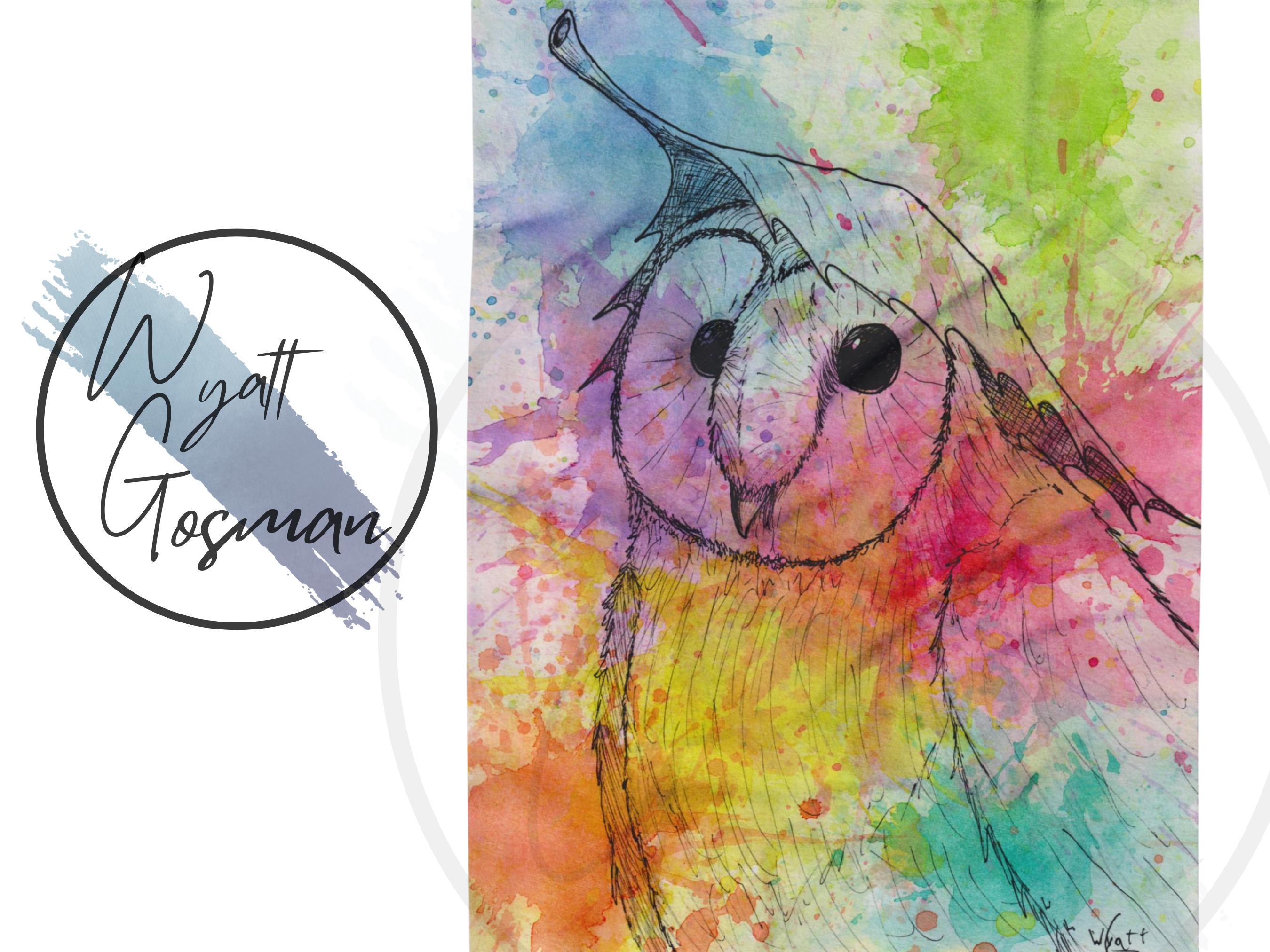 Playful Owl Fleece Blanket Watercolor Owl with Leaf | Cozy Arctic Throw in 3 Sizes | In-House Artist