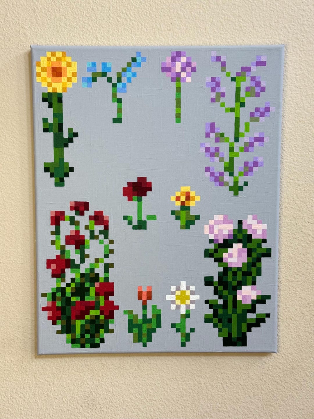 Minecraft Hand Painted Flowers - Minecraft Hand Painted Painting - Etsy