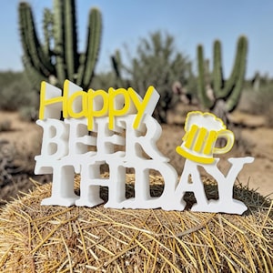 Happy Birthday Sign | Beer Birthday Decoration | 3D Printed Standee | Fun Table Decoration for Beer Lovers | Men's Birthday Decoration