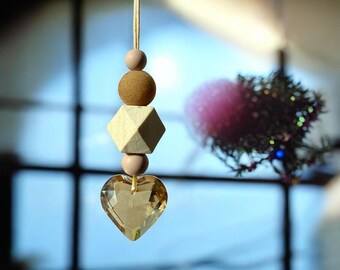 Suncatcher Window Decoration - Crystal Suncatcher with Beige or Mustard Yellow Beads | Light Catcher | Gift Idea | Boho - Mother's Day / Easter