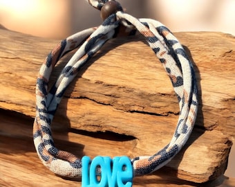 LOVE Fabric Bracelet – Adjustable Boho Bracelet with Colorful Love Bead – Friendship Bracelet & Gift Idea - Y2K / Festival Bracelet