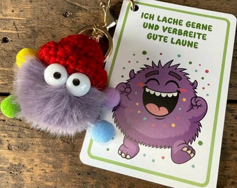 Encouragement Monster Gift – Lucky Charm Keychain – Handmade with Card – Motivational Gift for Girlfriend/Colleague, Back to School