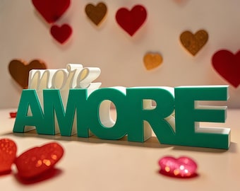 More Amore Decorative Lettering | 3D Printed Love Decoration | Modern Home Decor Green Cream | Gift Idea Wedding Valentine's Day Housewarming | Love