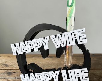 Happy Wife Happy Life Money Gift | Funny Wedding Gift | Wedding Money Holder | Gift for the Bride and Groom | 3D Printed Decoration | Original