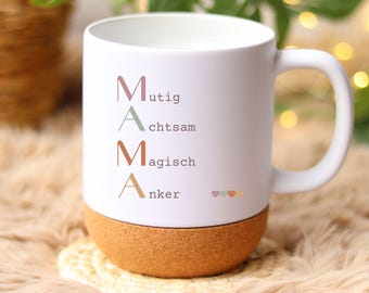 Mug en céramique avec base en liège - Idée cadeau pour la fête des mères - Message touchant pour remercier maman