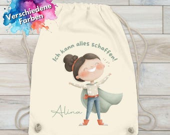 Sac de sport personnalisé Super-héros avec nom et message positif - Cadeau pour la maternelle - Sac de sport pour enfants - Pour développer leurs forces