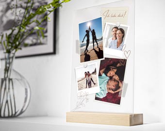 Verre acrylique personnalisé avec photos, cadeau de Saint-Valentin pour les couples, décoration amoureuse avec noms et date, cadeau d'anniversaire pour votre partenaire.