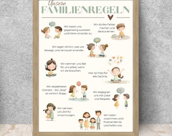 Affiche des règles familiales pour enfants, axée sur les besoins, affirmations positives, décoration murale familiale, cadeau pour chambre d'enfant, règles de la maison