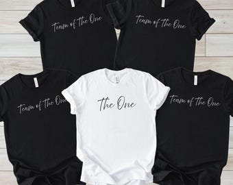 T-shirt minimaliste pour enterrement de vie de jeune fille (mariée et demoiselles d'honneur). Tenue moderne pour la mariée.