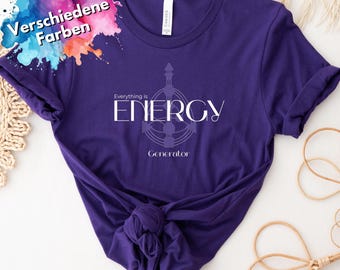 T-shirt avec un diagramme de design humain et le slogan « Tout est énergie », cadeau pour une amie, yoga, mode spirituelle, pleine conscience, générateur d'énergie