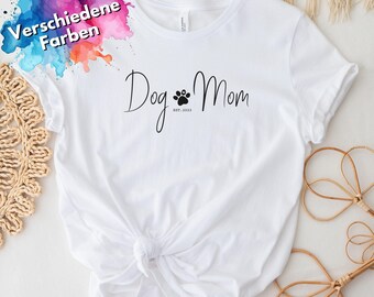 T-shirt personnalisé pour maman de chien avec année de naissance - Cadeau pour les propriétaires de chiens - Motif empreinte de patte - Vêtements personnalisés pour les amoureux des chiens