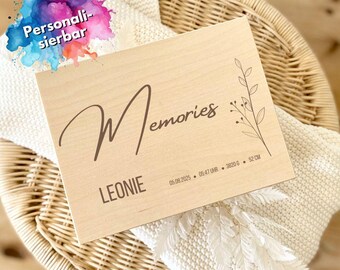 Boîte à souvenirs en bois personnalisée avec nom et date de naissance, cadeau de baptême, cadeau de naissance, boîte à souvenirs de bébé en bois personnalisée