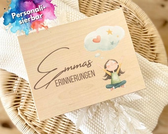 Coffret souvenir en bois personnalisé avec nom et date de naissance, cadeau de baptême, cadeau de naissance, coffret en bois personnalisé, souvenir d'enfant