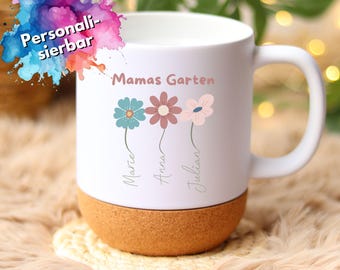 Mug personnalisé pour la fête des mères - Cadeau avec prénom - Mug en liège - Prénoms d'enfants - Mug en céramique personnalisé - Style bohème - Anniversaire
