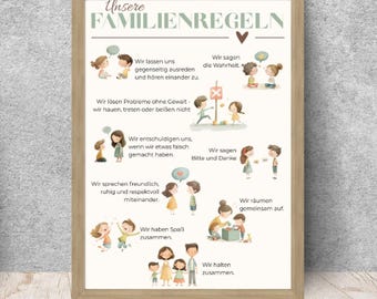 Affiche familiale, affiche des règles de la famille, cadeau pour la famille, cadeau de pendaison de crémaillère, affiche familiale, notre maison, idée cadeau de pendaison de crémaillère, décoration des règles de la maison