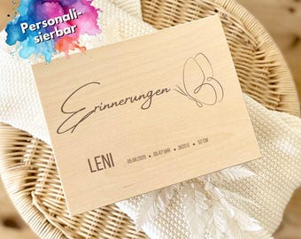 Boîte à souvenirs en bois personnalisée avec nom et date de naissance, cadeau de baptême, cadeau de naissance, boîte à souvenirs de bébé en bois personnalisée