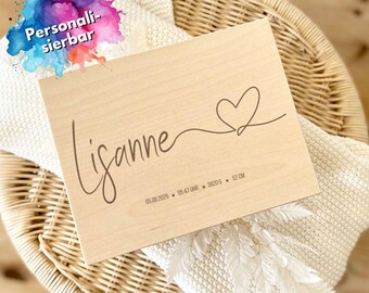 Boîte à souvenirs en bois personnalisée avec nom et date de naissance, cadeau de baptême, cadeau de naissance, boîte à souvenirs de bébé en bois personnalisée