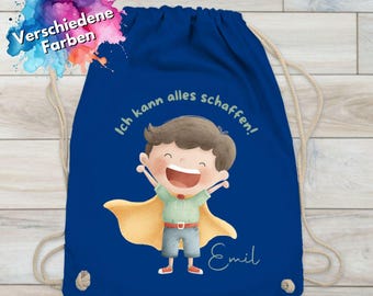 Sac de sport personnalisé Super-héros avec nom et message positif - Cadeau pour la maternelle, sac de sport pour enfants, pour développer leurs forces