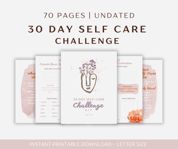 30 Day Self-Care Challenge Printable Kit–Daily Prompts, Affirmations, Mood Tracker, Self Care Journal, Mental Wellness PDF, Instant Download