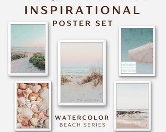 Emotional Healing Affirmation Prints, Beach Watercolor Wall Art Bundle, Self-Care Coastal Decor, Inspirational Quote Poster