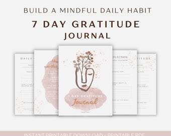 7-Day Gratitude Journal Printable PDF – Daily Affirmations, Reflection Prompts, Self-Care Planner for Mindful Morning Routine