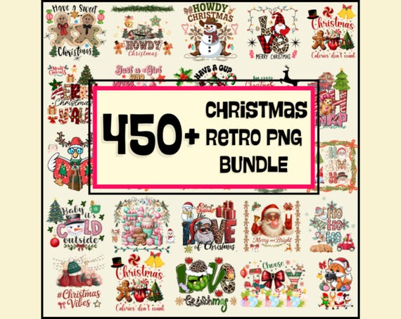 450+ Christmas Retro PNG Bundle, Trendy Christmas png, Santa Claus Png, Christmas Characters png, T-shirt design, Rhinestone Png, Preppy Png
