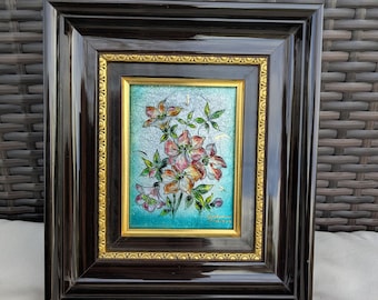 Flores coleccionables originales, auténticas, firmadas y pintadas a mano. Esmalte de Limoges francés vintage sobre pintura de cobre.