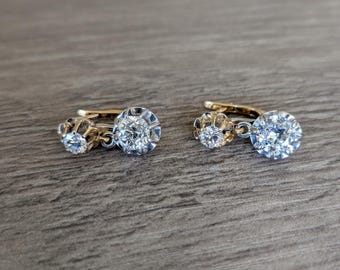 Antique 18k Gold Platinum Diamond Dangle Dormeuse Earrings
