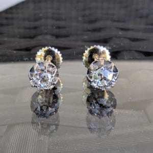 Antique 18K Gold Old  Mine Cushion Cut Diamond Stud Earrings
