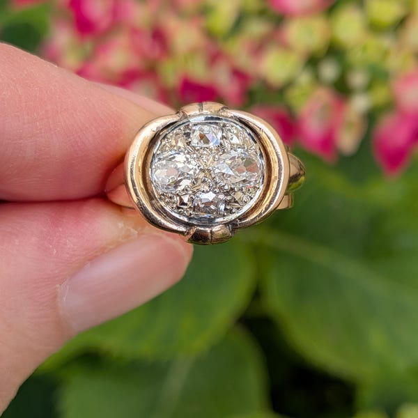 Antique French Retro 18K Gold Old Mine Pear Shape Diamond Ring