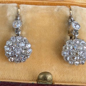 Antique Victorian 18K Gold Old Mine Cushion Cut Diamond Earrings