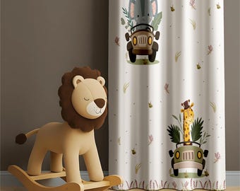 Safari Animals Nursery Curtains, Baby Boy Room Decor