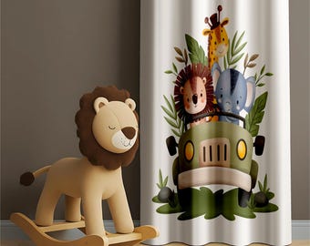 Safari Animals Nursery Curtains Baby Boy Room Decor, Printed Safari Drapes for Baby Bedroom, Cute Animal Window Curtains, Gift for Kids