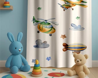 Airplane Nursery Curtains, Baby Boy Room Nursery Curtain ,Playroom Decor, Gift for Kids, Adventure Theme Nursery, Window Curtains