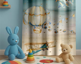 Hot Air Balloon Kids Room Curtains, Baby Boy Room Nursery Curtain, Playroom Decor, Gift for Kids, Adventure Theme Nursery, Window Curtains
