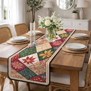 Gesteppter Weihnachtsstern Tischläufer, Weihnachten Blumen Tisch Dekor, Rot Grün Patchwork Tischdecke, Bauernhaus Urlaub, Einweihungsparty Geschenk